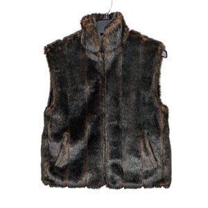 Faux Fur Vest Jacket Women Size M Zip Up Plush Reversible Cozy Boho Glam Vegan